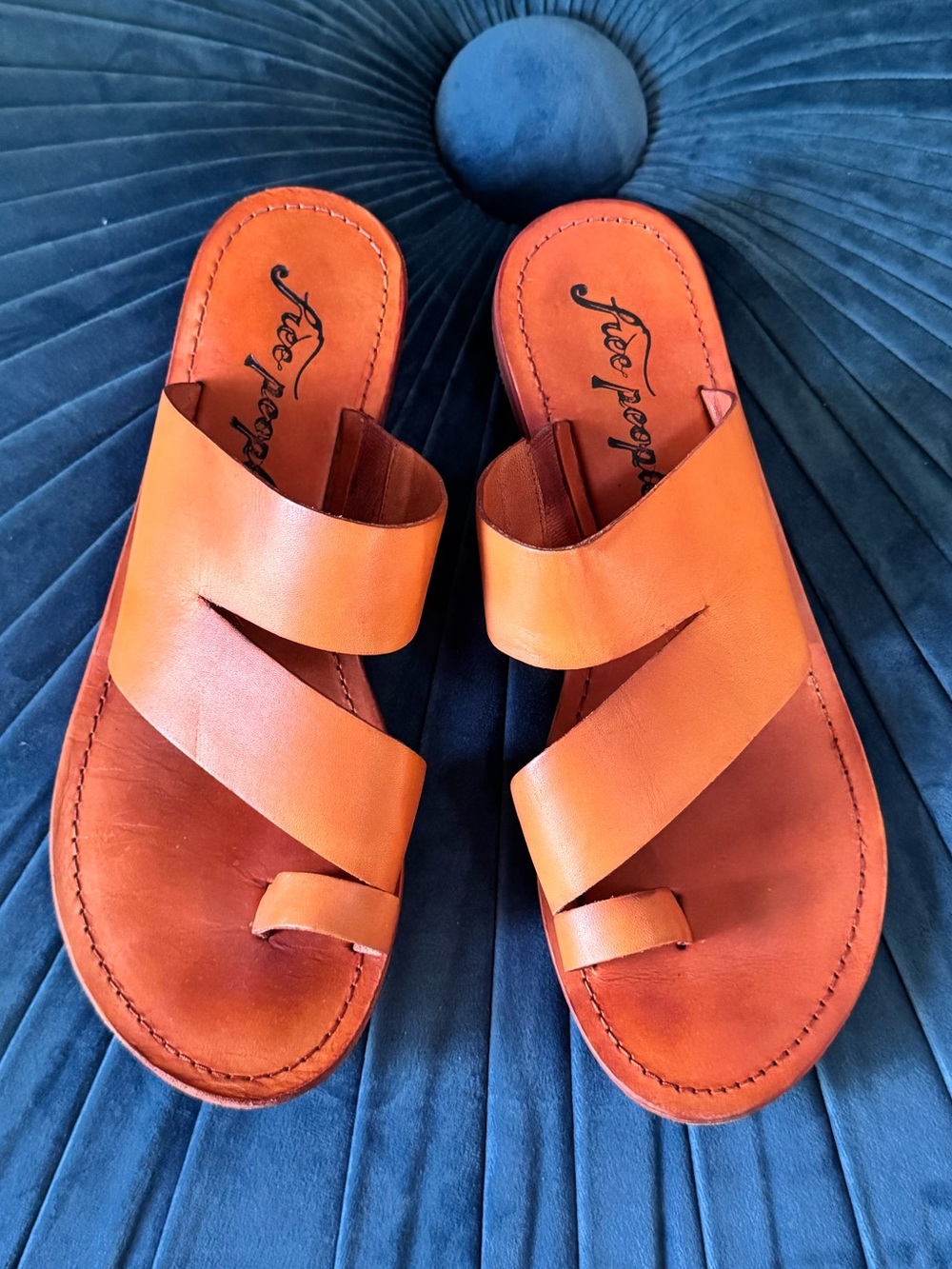 Free People Orange Leather Slide Sandals, Size 39